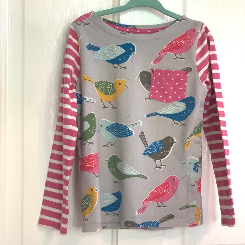 Mini Boden long sleeve bird print shirt